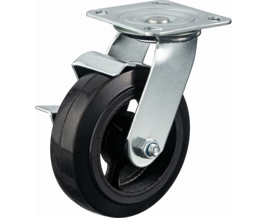 Колесо поворотное с тормозом (150 мм; игольчатый подшипник; грузоподъемность 220 кг; чугун; резина) СТЕЛЛА-ТЕХНИК N29150B1 – изображение 6