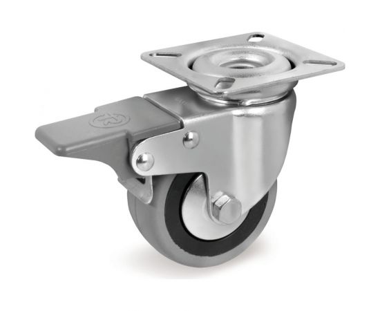 Колесо с вращающейся опорой, пластиной крепления и передним тормозом (80 мм; 55 кг) Tellure rota 378103 