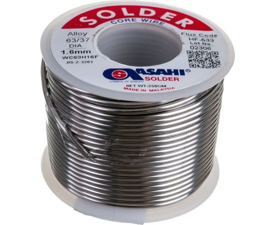 Припой (1.6 мм, 0.25 кг, Sn63/Pb37, HF533, флюс безотм. RMA) ASAHI 00-00001438 – изображение 2
