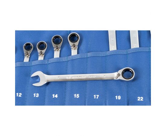 Набор комбинированных трещоточных ключей (8-24 мм, чехол из теторона, 12 предметов) KING TONY 12212MRN – изображение 2