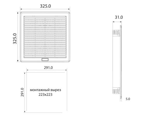 Решетка вентиляционная с фильтром IP54 (325х325 мм; серая) Plastim PFI3000 – изображение 2