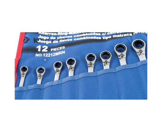 Набор комбинированных трещоточных ключей (8-24 мм, чехол из теторона, 12 предметов) KING TONY 12212MRN – изображение 3