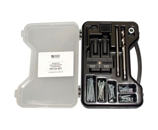 Кондуктор регулируемый в систейнере на 2 гильзы для соединений под углом Pocket-Hole с набором из 50 саморезов WOODWORK PHJ-03 SET – изображение 4