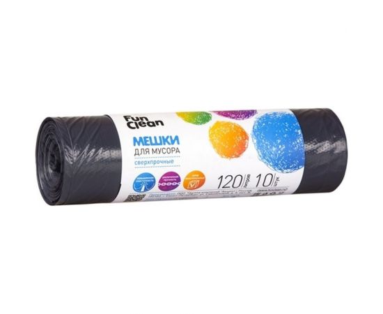 Мешки для мусора ""Сверхпрочные"" 120 л, 10 шт, черные, ролик Fun Clean 6447 