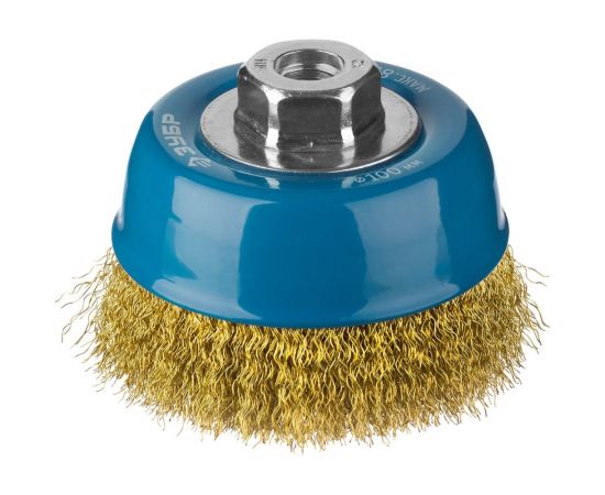 Щетка чашечная (100 мм; М14; витая латунированная стальная проволока 0.3 мм) для УШМ ЗУБР 3526-100_z02 