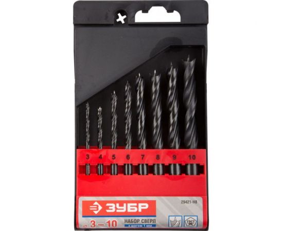 Набор сверл спиральных по дереву Профессионал (8 шт; 3-10 мм; М-образная заточка) Зубр 29421-H8_z01 