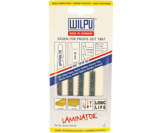 Пилка по ламинату HC 19 R bi (5 шт; 80х7.9х1.27 мм; 55 мм; 13 TPI; BiM) WILPU 210400005 – изображение 2