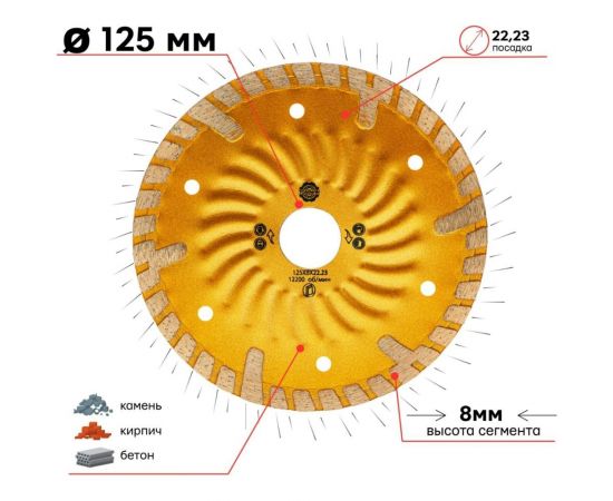 Алмазный диск турбо-волна защитный сегмент HOT PRESS 125х8х22.23 мм TORGWIN T874382 – изображение 5