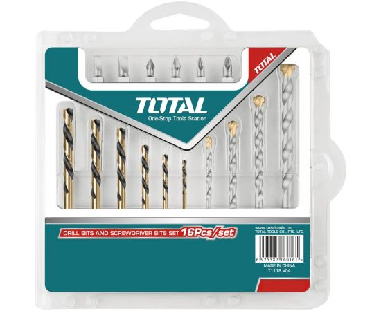Набор сверл по металлу и бетону с отверточными битами 16 шт TOTAL TACSD3165 