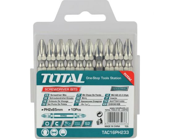 Набор бит двусторонних (10 шт; PH2; 65 мм; сталь S2) TOTAL TAC16PH233 