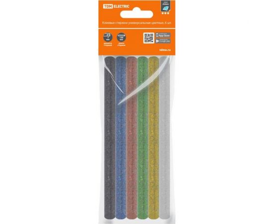 Стержни клеевые универсальные цветные с блестками Алмаз (6 шт; 7x100 мм) TDM SQ1024-0509 