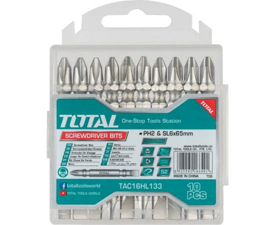 Биты двухсторонние 10 шт, PH2-SL6, 65 мм TOTAL TAC16HL133 