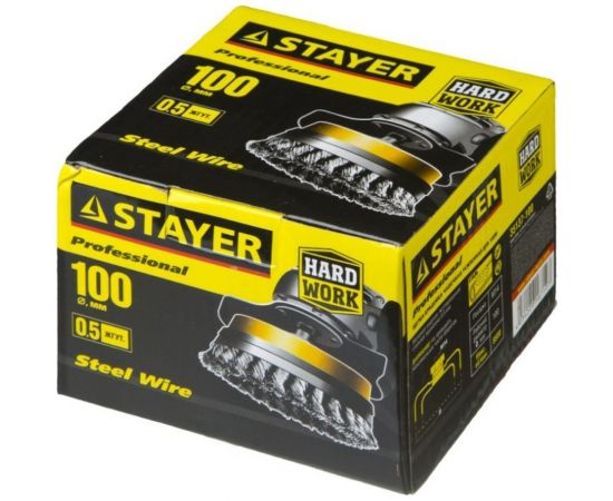 Щетка чашечная усиленная PROFESSIONAL (100 мм; М14; плетеные пучки проволоки 0.5 мм) для УШМ STAYER 35137-100 – изображение 2