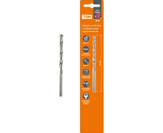 Сверло ударное по бетону Рубин (5х84 мм; победитовый наконечник, ц/х) TDM SQ1092-0102 – изображение 2