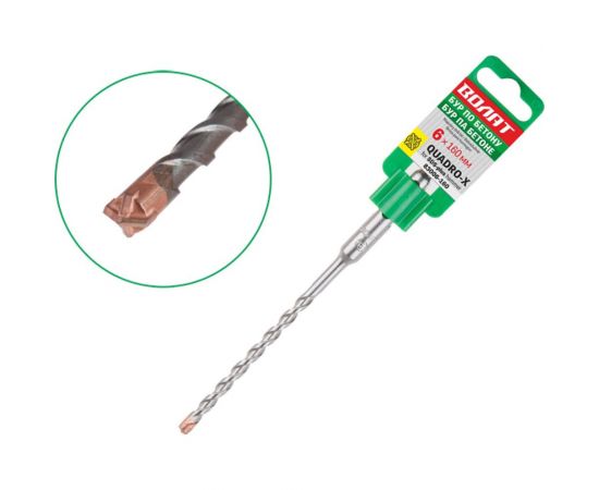 Бур сверло SDS-plus 6x100x160 мм, Quadro-x ВОЛАТ 83006-160 – изображение 2