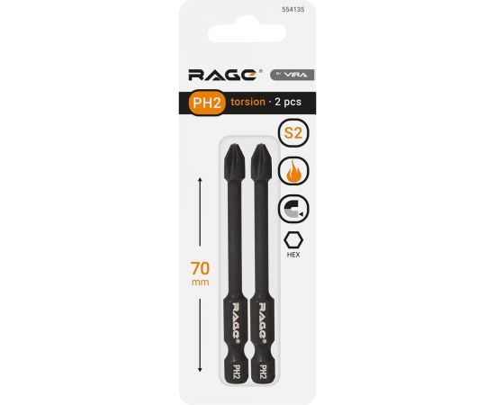 Биты торсионные PH2, 70 мм, 2 шт, s2 rage by VIRA 554135 – изображение 3