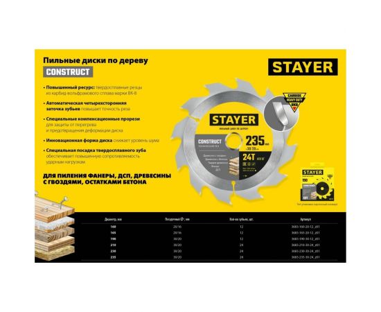 Пильный диск по дереву STAYER Construct 230x30/20 мм, 24Т, технический рез 3683-230-30-24_z01 – изображение 4