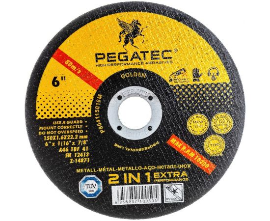 Круг отрезной Т41 150x1.6x22 мм, 80 м/с Pegatec P804115016IN 