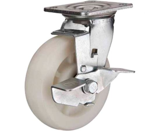 Большегрузное нейлоновое колесо с поворотной площадкой и боковым тормозом SCdbn 42 (100 мм; 250 кг) А5 1000231 