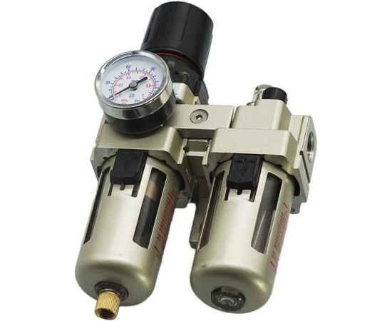 Блок подготовки воздуха AC3010-02 1/4"", влагоотделитель с лубрикатором, релятором давления и манометром Pegas pneumatic 4703 