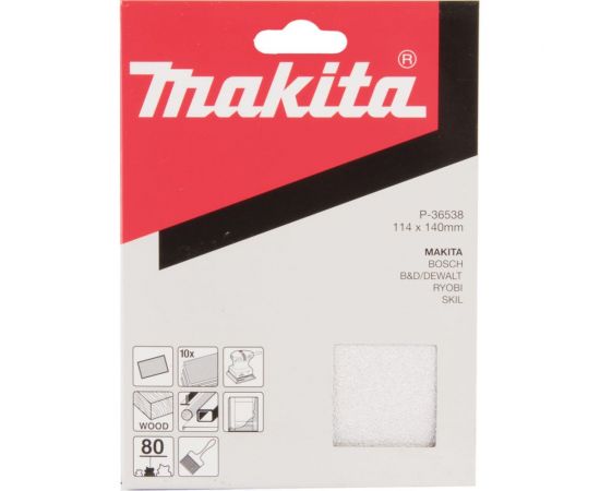 Бумага шлифовальная белая 10 шт, 114x140 мм, K80 Makita P-36538 