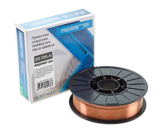 Проволока сварочная омедненная ER 70S-6 (1 мм; катушка D200; 5 кг) SOLARIS WM-ER70S6-10050 