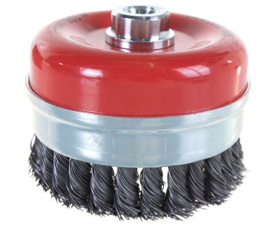 Щетка чашечная усиленная для УШМ (жгутированная стальная проволока 0,5 мм, 100 мм) MIRAX 35144-100 