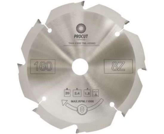 Диск алмазный по фиброцементу с алмазными PCD зубьями (160x20x2.4/1.8 мм; Z=8) PROCUT 795.1602008D 