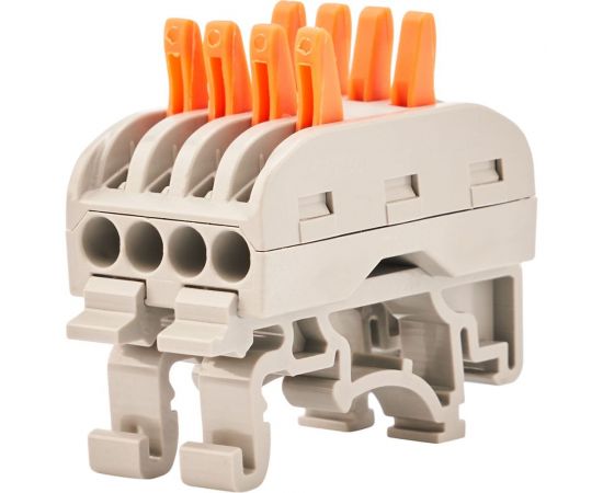 Проходная клемма REXANT с рычажком 4 полюса 0,08-4 мм2 с креплением на DIN-рейку серая 50 шт 07-5237 