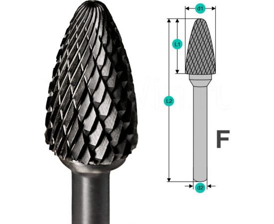 Борфреза (шарошка) по металлу твердосплавная сфероконическая, тип F 14х25х6 мм S.E.B. 407SL-F1425 – изображение 2