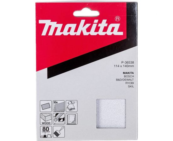 Бумага шлифовальная белая 10 шт, 114x140 мм, K80 Makita P-36538 – изображение 2