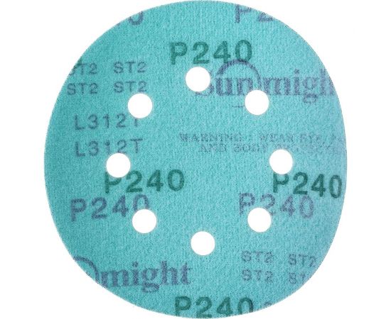 Круг шлифовальный FILM L312TV (100 шт; 125 мм; на липучке; 8 отв; зелёный; P240) SUNMIGHT 53212 – изображение 2