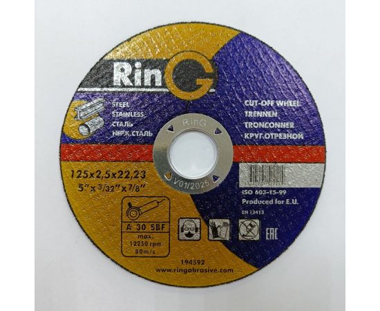 Диск отрезной по металлу 41 14А 125x2.5x22.23 мм RinG 194592 – изображение 2