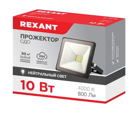 Светодиодный прожектор REXANT LED 10 Вт 800 Лм 4000 K черный корпус 605-036 – изображение 2