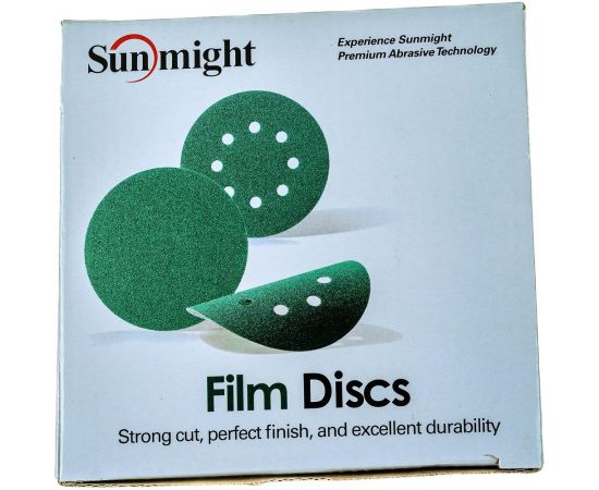 Круг шлифовальный FILM L312TV (100 шт; 125 мм; на липучке; 8 отв; зелёный; P240) SUNMIGHT 53212 – изображение 4