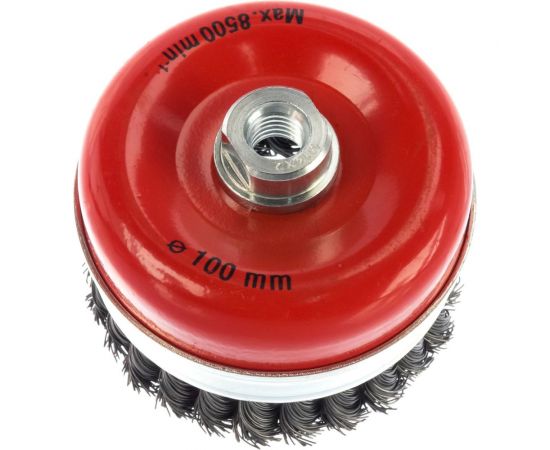 Щетка чашечная усиленная для УШМ (жгутированная стальная проволока 0,5 мм, 100 мм) MIRAX 35144-100 – изображение 5