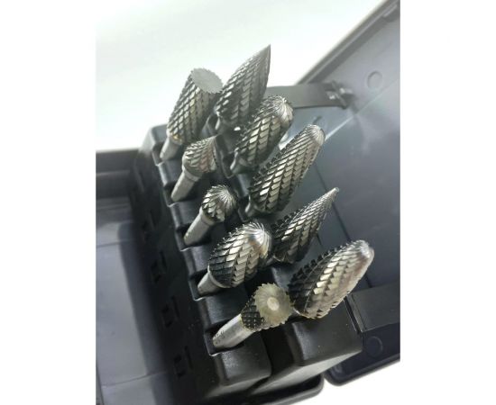 Набор бор-фрез твердосплавных из 10 шт. (A10,C10,D10,E12,F12,G12,J10,L12,M12,N10) х 6 мм Х-образная насечка Sekira 00-00018050 – изображение 5