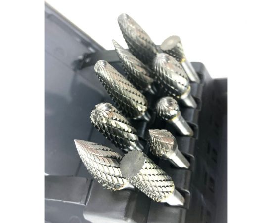 Набор бор-фрез твердосплавных из 10 шт. (A10,C10,D10,E12,F12,G12,J10,L12,M12,N10) х 6 мм Х-образная насечка Sekira 00-00018050 – изображение 6