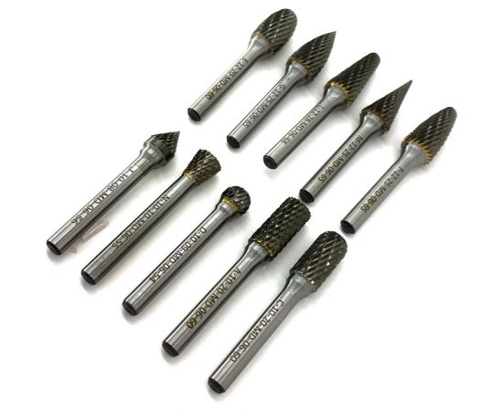 Набор бор-фрез твердосплавных из 10 шт. (A10,C10,D10,E12,F12,G12,J10,L12,M12,N10) х 6 мм Х-образная насечка Sekira 00-00018050 – изображение 7