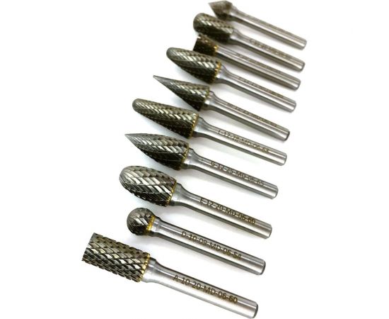 Набор бор-фрез твердосплавных из 10 шт. (A10,C10,D10,E12,F12,G12,J10,L12,M12,N10) х 6 мм Х-образная насечка Sekira 00-00018050 – изображение 9