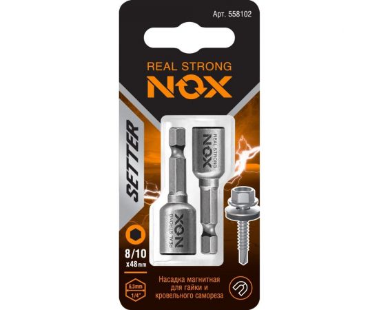 Ключ-насадка магнитная NUT SETTER (2 шт; 8/10x48 мм; карта) NOX 558102 