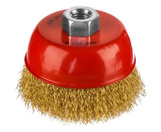 Щетка чашечная для УШМ (латунированная проволока 0,3 мм, 100 мм) MIRAX 35142-100 