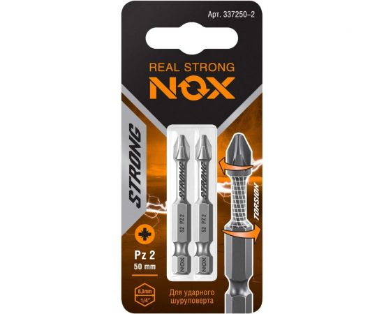 Бита торсионная STRONG (2 шт; PZ2х50 мм; карта; E6.3) NOX 337250-2 