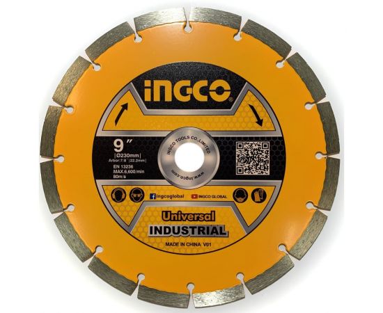 Диск алмазный сегментный INDUSTRIAL (230х10х2.2х22 мм) INGCO DMD012301 
