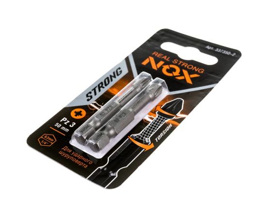 Бита торсионная STRONG (2 шт; PZ3х50 мм; карта; E6.3) NOX 337350-2 – изображение 2