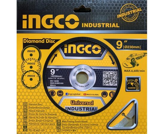 Диск алмазный сегментный INDUSTRIAL (230х10х2.2х22 мм) INGCO DMD012301 – изображение 2