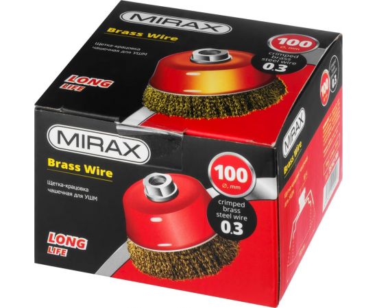 Щетка чашечная для УШМ (латунированная проволока 0,3 мм, 100 мм) MIRAX 35142-100 – изображение 2