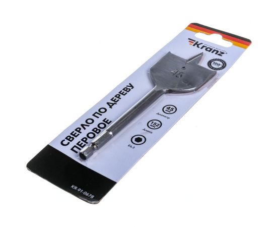 Сверло перовое по дереву 45x152 мм, шестигранный хвостовик KRANZ KR-91-0678 – изображение 3