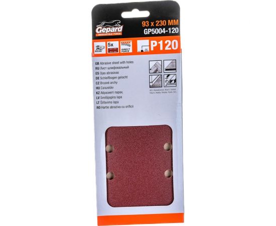 Шлифлист самосцепляющийся 5 шт, 93x230 мм, Р120 GEPARD GP5004-120 
