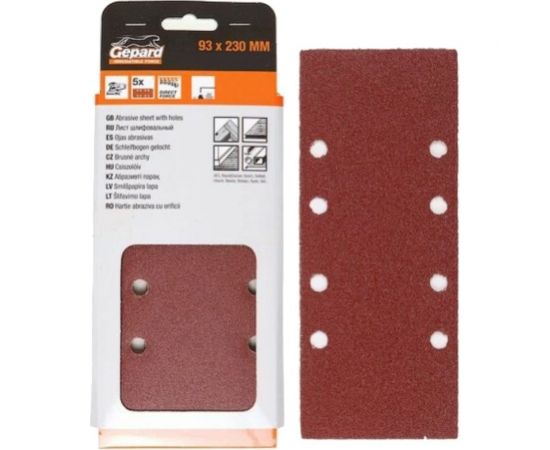 Шлифлист самосцепляющийся 5 шт, 93x230 мм, Р40 GEPARD GP5004-40 